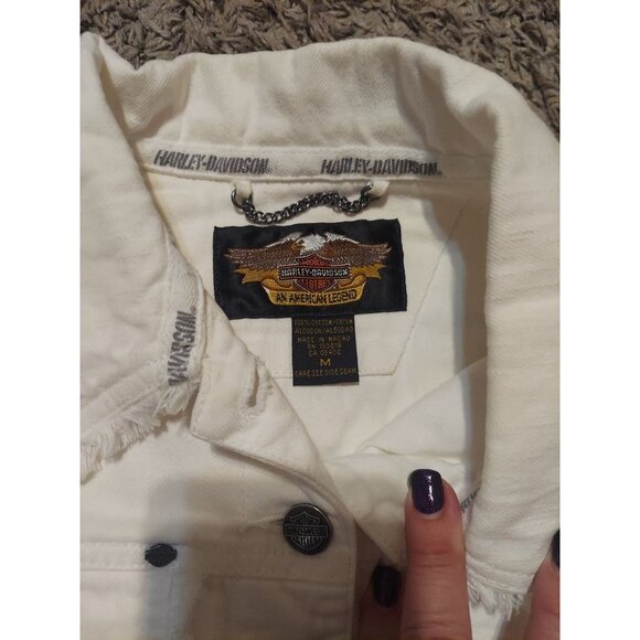 Official Harley Davidson Women's Jacket And Jeans White Fringe Size8 Motorcycle - Picture 9 of 16